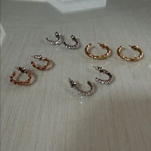Source Unknown Gold and Silver Twisted Hoop Earrings four sets of hoop earrings